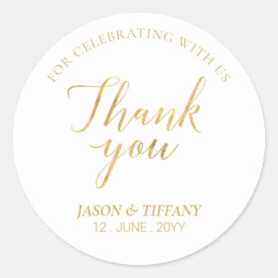 Pegatina Redonda Oro   Elegante Favor de Fiesta Gracias