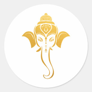Pegatina Redonda Oro Festivo Hindu Boda Ganesh Dios Indio