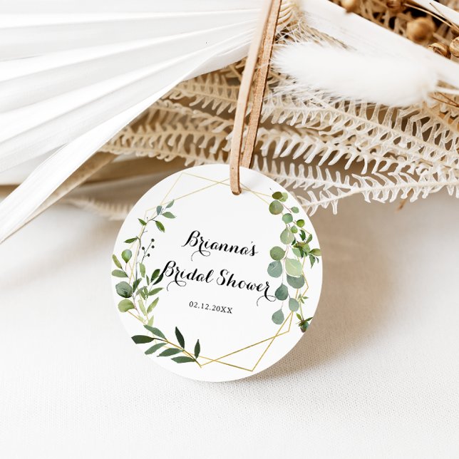 Pegatina Redonda Oro geométrico Tropical Verde Bridal Shower Favor (Subido por el creador)