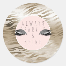 Pegatina Redonda Oro Glam Glitzy Plata Brillo Ojos Rayas