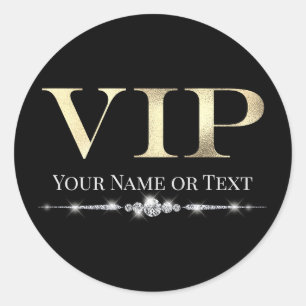 Pegatina Redonda Oro Glamuroso VIP en Negro