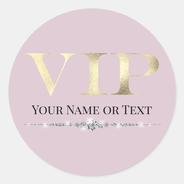 Pegatina Redonda Oro Glamuroso VIP en Rosa (Anverso)