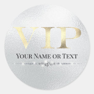 Pegatina Redonda Oro Glamuroso VIP sobre Plata