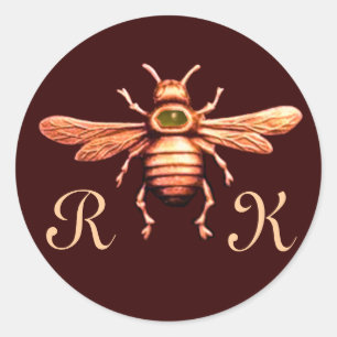 PEGATINA REDONDA ORO HONEY BEE / BEEKEEPER APOYO MONOGRAMA