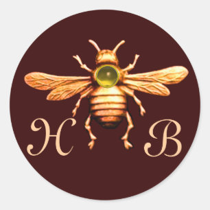 PEGATINA REDONDA ORO HONEY BEE / BEEKEEPER APOYO MONOGRAMA