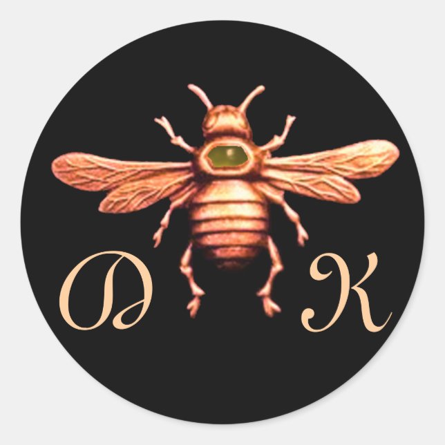 PEGATINA REDONDA ORO HONEY BEE / BEEKEEPER APOYO MONOGRAMA (Anverso)