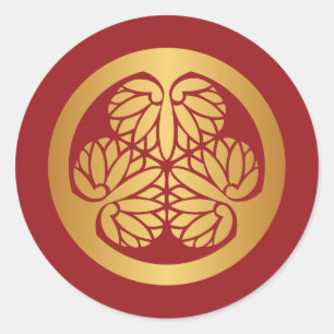 Pegatina Redonda Oro japonés del escudo de la familia de Tokugawa