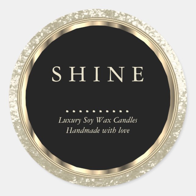 Pegatina Redonda Oro metálico, negro y Purpurina de marfil (Anverso)