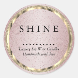 Pegatina Redonda Oro metálico y Purpurina Rosa