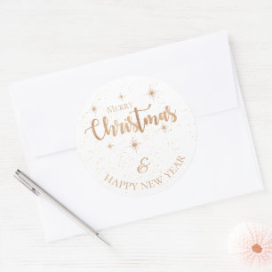 Pegatina Redonda Oro minimalista Feliz Navidad y Feliz Año Nuevo