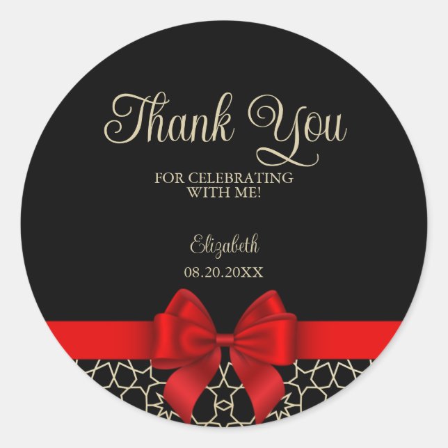 Pegatina Redonda Oro Moderno Egipto Geométrico Arco Rojo Gracias Ne (Anverso)