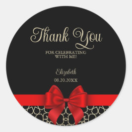 Pegatina Redonda Oro Moderno Egipto Geométrico Arco Rojo Gracias Ne