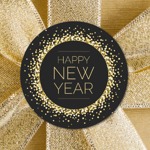 Pegatina Redonda Oro moderno feliz Año Nuevo