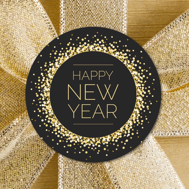 Pegatina Redonda Oro moderno feliz Año Nuevo (Subido por el creador)