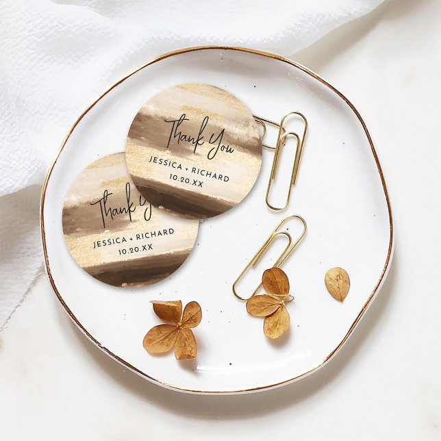 Pegatina Redonda Oro moderno y acuarela oscura Gracias Boda (Subido por el creador)