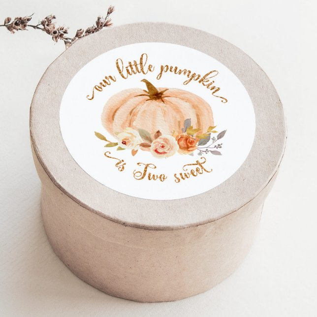 Pegatina Redonda Oro naranja otoño calabaza pequeña dos dulces (Subido por el creador)