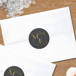 Pegatina Redonda Oro negro Boda Art Deco de los años 20