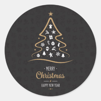 Pegatina Redonda Oro negro superior elegante del navidad