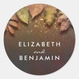Pegatina Redonda Oro otoño deja bodas de cosecha