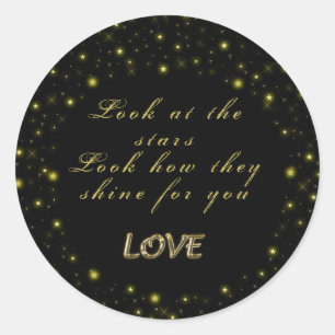 Pegatina Redonda Oro personalizado y estrellas brillantes en negro