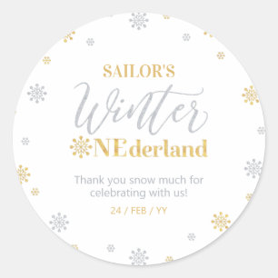 Pegatina Redonda Oro Plata Invierno onederland Gracias mucho nieve