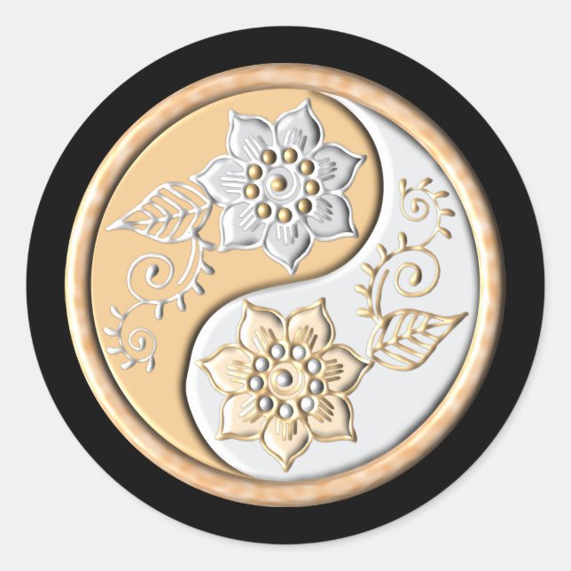 Pegatina Redonda Oro & Plata Yin Yang  (Anverso)