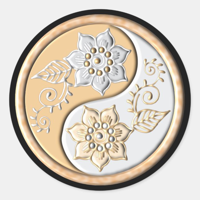 Pegatina Redonda Oro & Plata Yin Yang (Anverso)