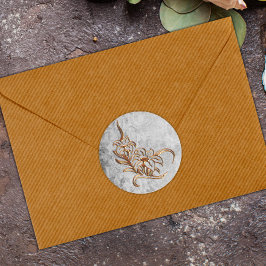 Pegatina Redonda Oro quemado en Boda gris antiguo