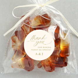 Pegatina Redonda Oro romántico y Boda de marfil-crema gracias