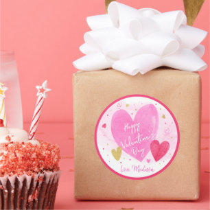Pegatina Redonda Oro rosa Corazones Feliz Día de San Valentín