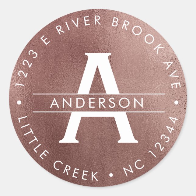 Pegatina Redonda Oro rosa | Elegante dirección de retorno de monogr (Anverso)