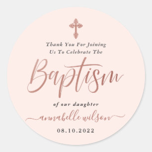 Pegatina Redonda Oro Rosa Y Bautismo Chica Rosa Gracias