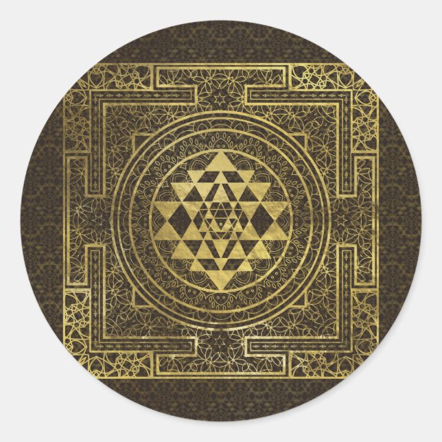 Pegatina Redonda Oro Sri Yantra / Sri Chakra (Anverso)