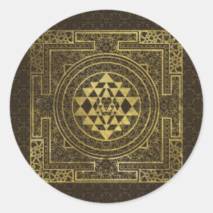 Pegatina Redonda Oro Sri Yantra / Sri Chakra