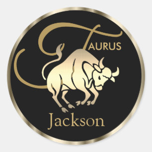 Pegatina Redonda Oro - Taurus ♉ el Rótulo Bull - Zodiac