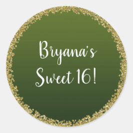 Pegatina Redonda Oro Verde Brillante Glam Glitter Fiesta Brillo