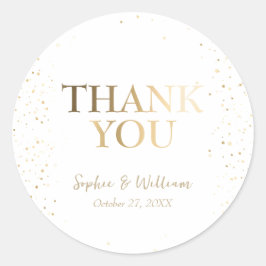 Pegatina Redonda Oro y Bella Blanca Elegante Boda Gracias