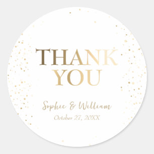 Pegatina Redonda Oro y Bella Blanca Elegante Boda Gracias