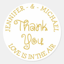 Pegatina Redonda Oro Y Boda Blanco Gracias - Participación