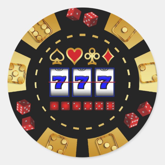PEGATINA REDONDA ORO Y FICHA DE PÓKER NEGRA DEL JUEGO (Anverso)