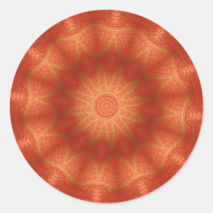 Pegatina Redonda Oro y Kaleidoscopio Rojo