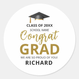 Pegatina Redonda Oro y Negro | Regalo personalizado de graduación m