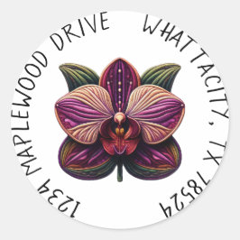 Pegatina Redonda Orquídea púrpura con dirección de retorno