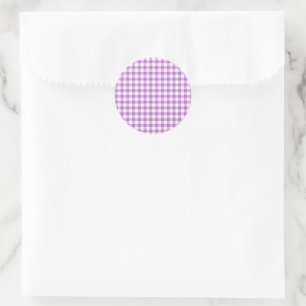 Pegatina Redonda Orquídea Púrpura Gingham Clásico