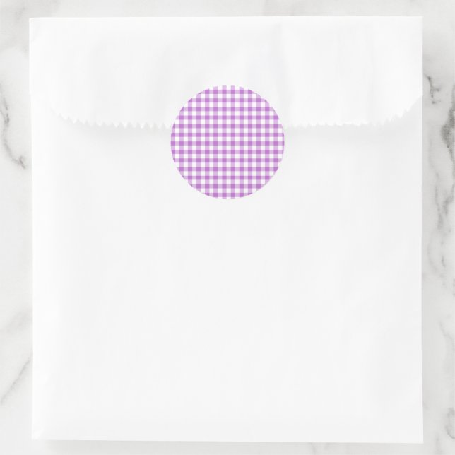 Pegatina Redonda Orquídea Púrpura Gingham Clásico (Bolso)