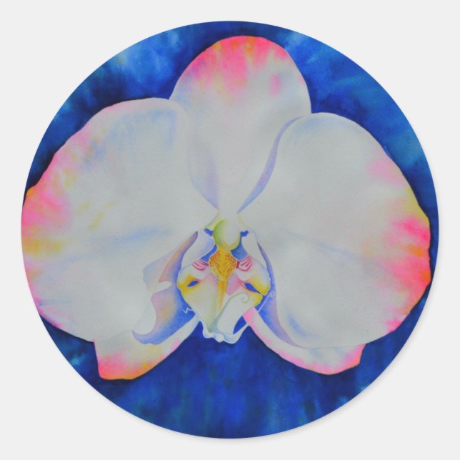 Pegatina Redonda Orquídea Rubor rosa (Anverso)