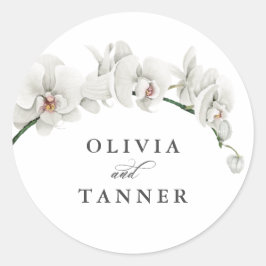 Pegatina Redonda Orquídeas blancas acuarelas Boda del paraíso tropi