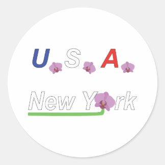 Pegatina Redonda Orquídeas con texto Nueva York