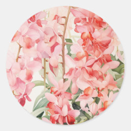 Pegatina Redonda Orquídeas de cascadas florales de Hawái