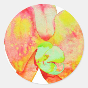 Pegatina Redonda Orquídeas del Caribe, flores tropicales de acuarel